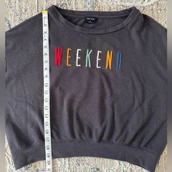 Blank Paige Gray Cropped "Weekend" Long Sleeve Sweatshirt Size Medium‎ - Picture 10 of 10